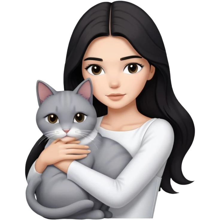 Kendall Jenner long hair with white dress hug one grey white cat emoji