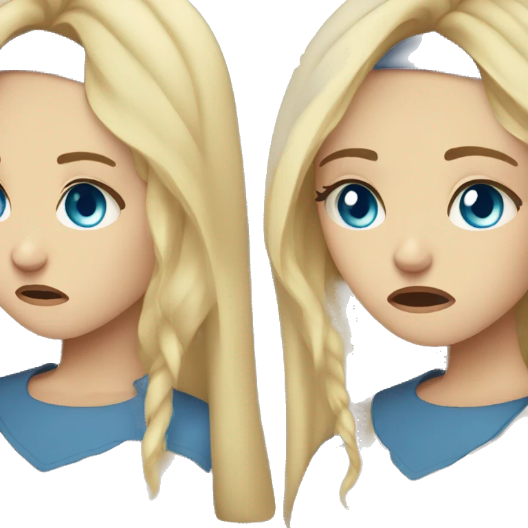 Blonde girl with blue eyes angrily crying emoji