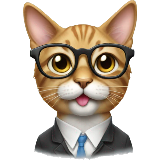 nerd cat wearing glasses with tongue out emoji