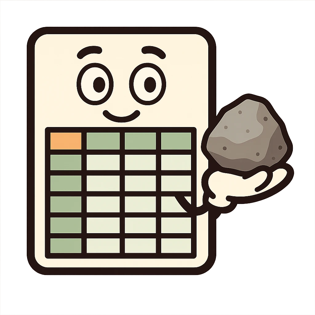 flat toon style spreadsheet with rock on hand, cartoonish emoji
