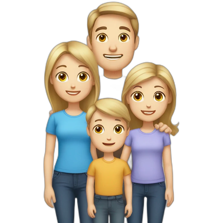 Father (caucasian brown hair), mother (caucasian blond hair blue eyes), and five babies. emoji