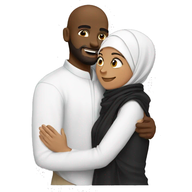 Black hijabi hugging Muslim man  emoji