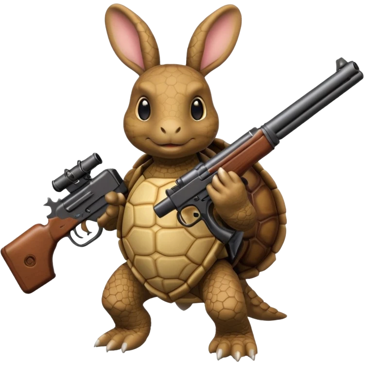 Turtle with a rabbit on its back that has a gun emoji