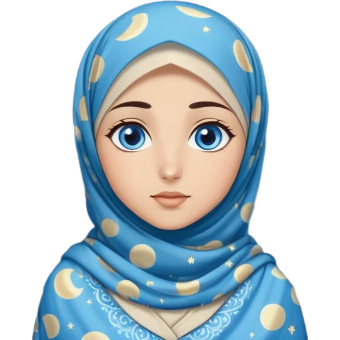 Turkish beautiful finish Konya girl blue eyes with moon patterned hijab dress and watching the moonlight sky on the ground  emoji