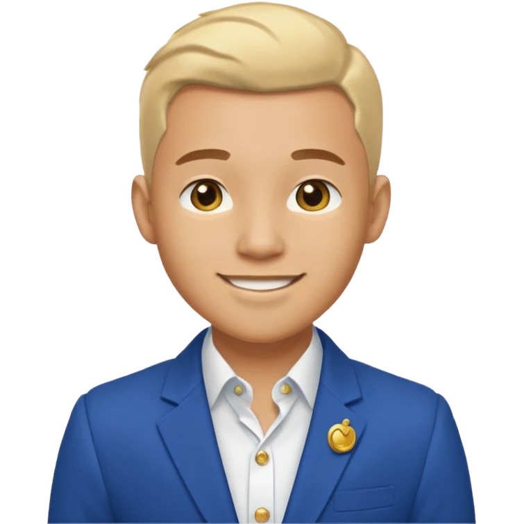 i need an image of a man named clyde who provides basic credit reports. wears a blue blazer with gold button and open necked white shirt  emoji