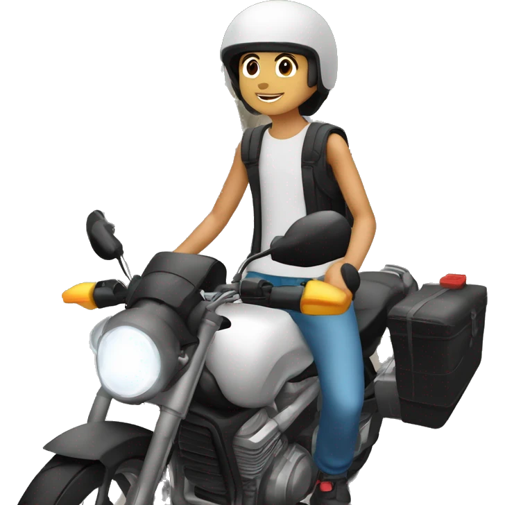 Un joven blanco de cabello risado corto conduciendo una moto  en las calles de Nicaragua y atras de la moto un perro cafe emoji