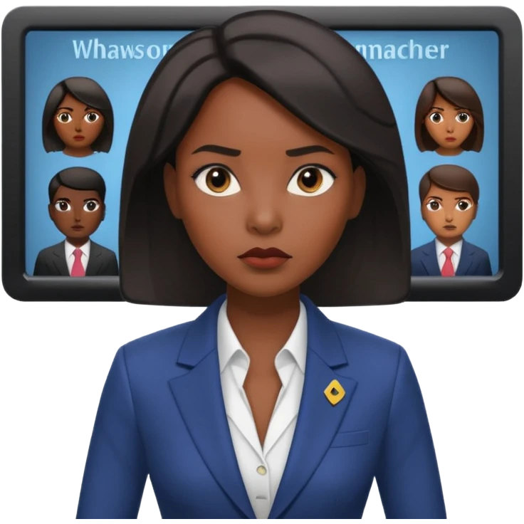 news anchor black skin woman, with a screen with a prompter in front of her emoji