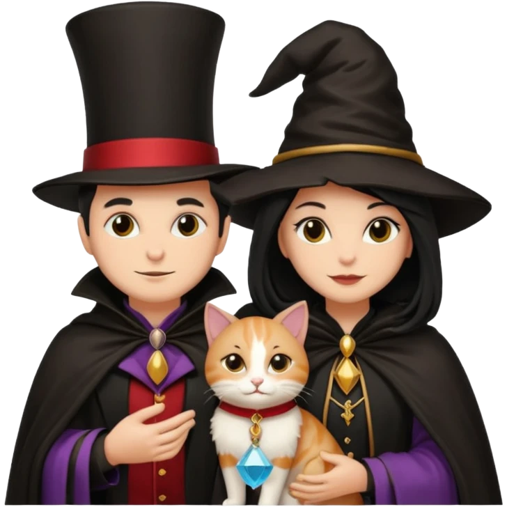 magician couple and their pet cat emoji
