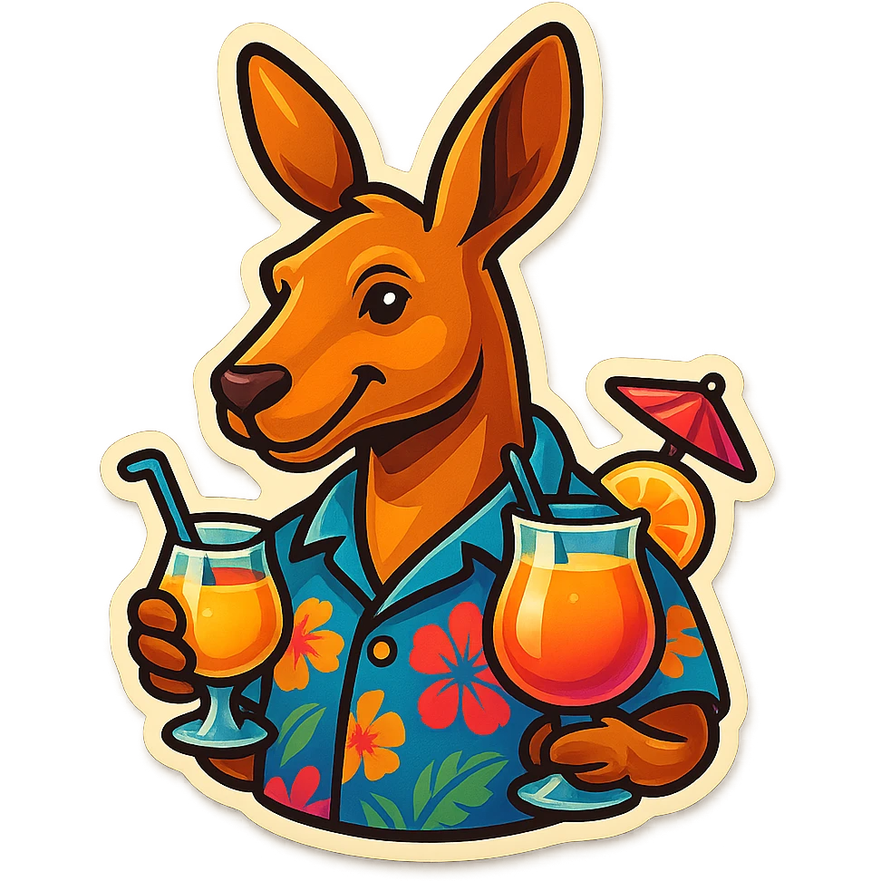 Kangaroo with Hawaii shirt and coctail emoji