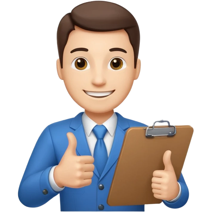 confident salesman with a clipboard giving a thumbs up emoji