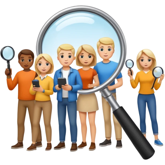 many \white people, searching, hobbies, interests, magnifying glass, users, explore, activities, find, discovery, passion, pursuit emoji