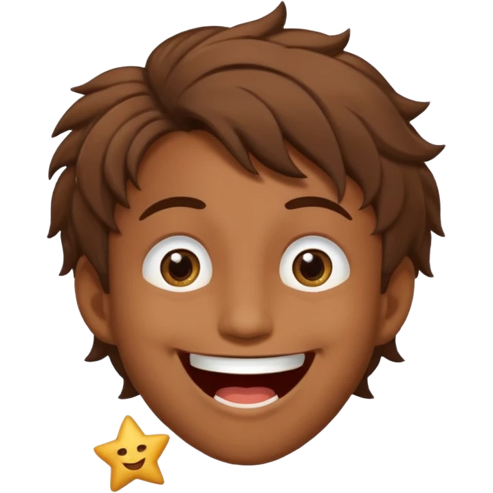 Color de piel moreno los ojos ke sean de estrella riéndose y pelo café hombre  el pelo asialado🤩pelo asía a bajoo emoji