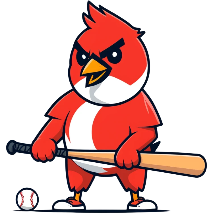 A cardinal pooping on a baseball bat emoji