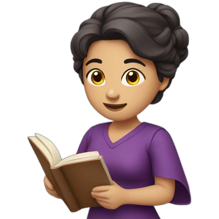 Armenian women with the purple clothes reading book and looking at camera and smiling  emoji