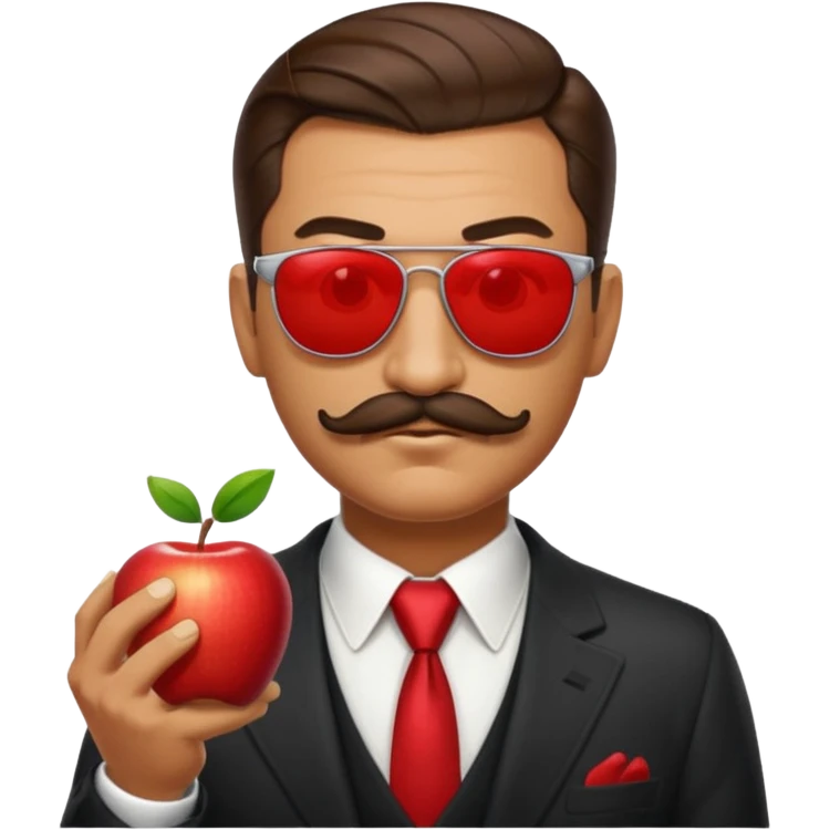 head only, brown slicked-back hair, thick mustache, sunglasses, mafia boss look, apple style emoji emoji