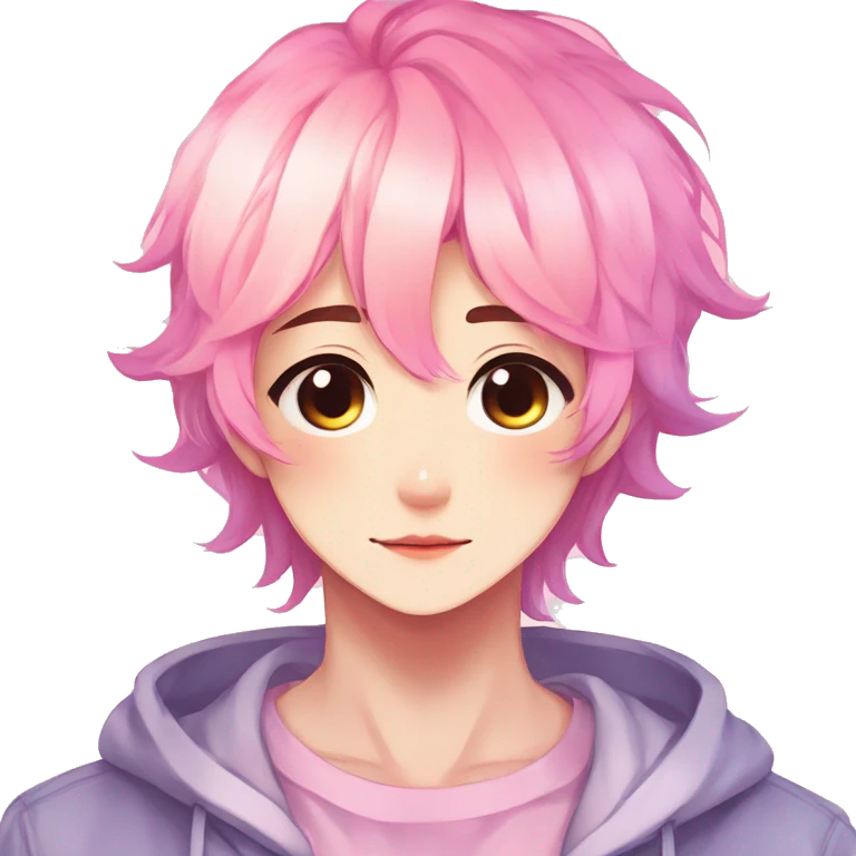 Gorgeous anime style boy with blushing face aesthetic and pretty colorful shiny gradient pastel hair trending style emoji