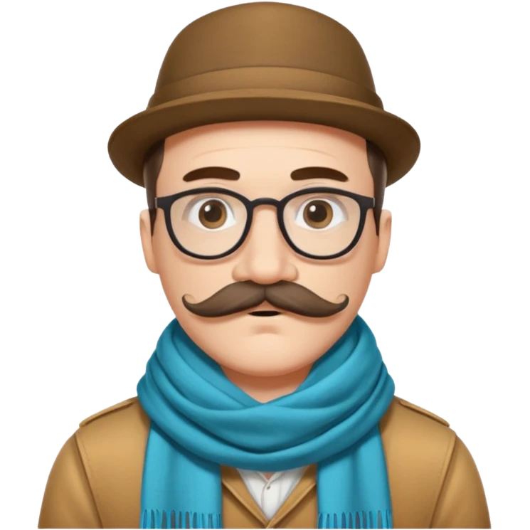 Bobo hipster blanc, fan d’expo d’art avec un foulard et une grosse moustache  emoji