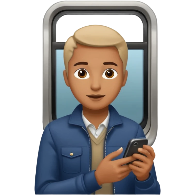 Rider with phone,Metro Riders, inside metro train, no transparent, with background,full image , negative transparent, positive background. emoji