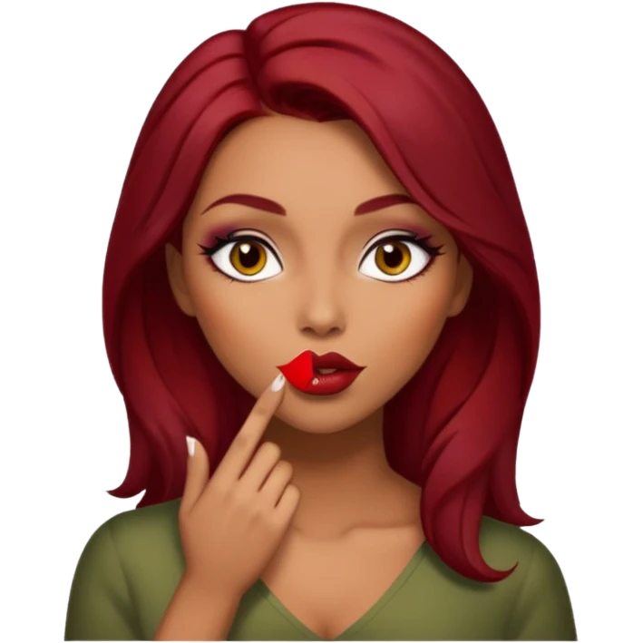 dark red hair woman with make up and light olive skin sending a kiss emoji