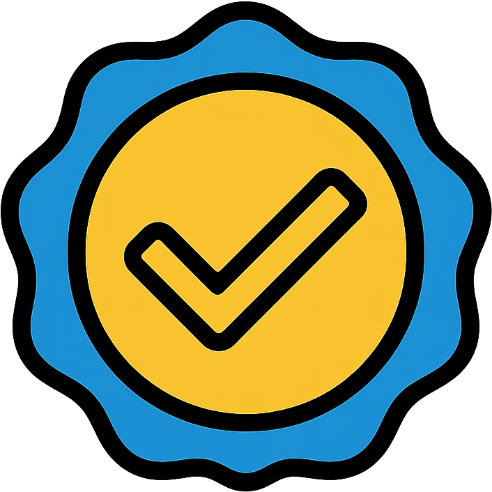 circular verified badge icon with checkmark, color outline style emoji