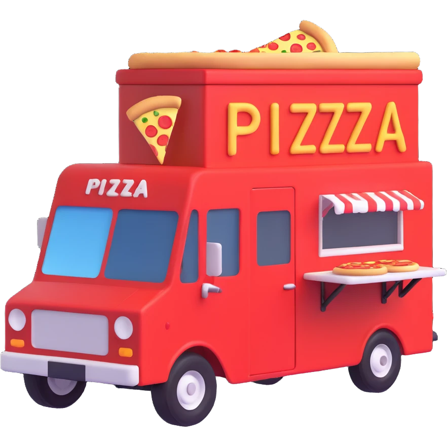 generate me a 3D pizza food truck emoji