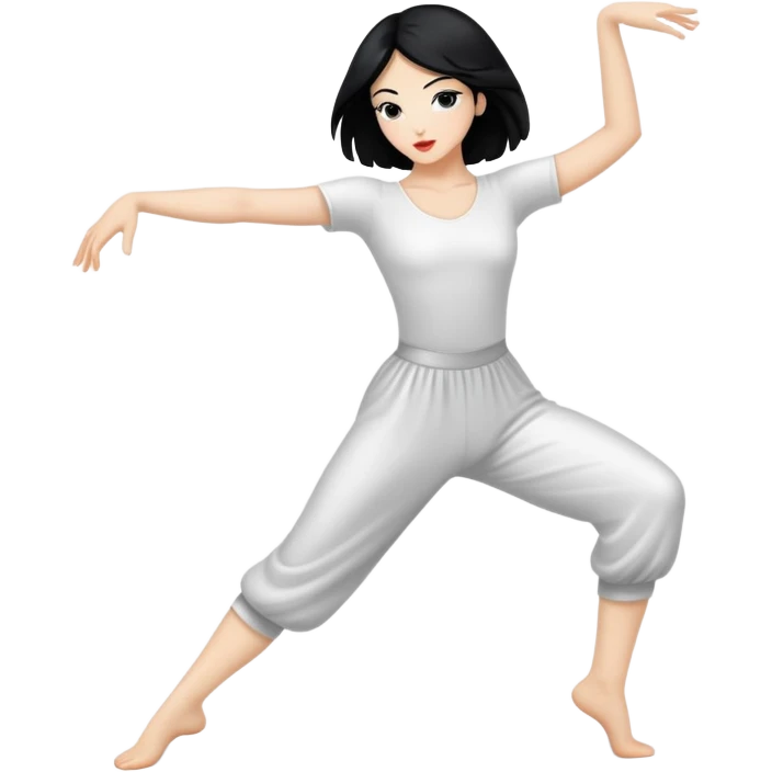 A white black haired woman doing contemporary dance  emoji