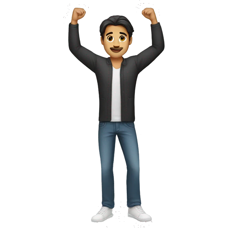 Spanish man (no beard) (full-body) (both arms raised) (straight hair) emoji