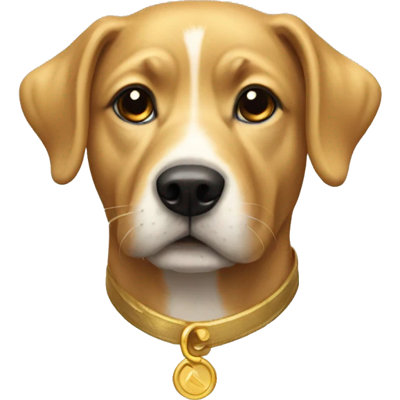 Dog wearing a goldige  emoji