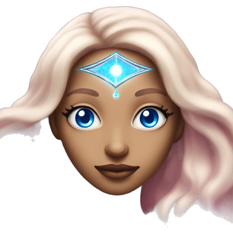magical diva with thin pink andromedan skin long hair and blue eyes glowing third eye emoji