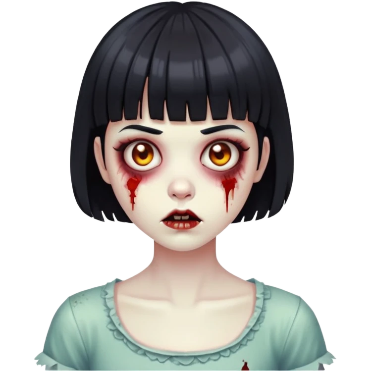 zombia girl with short black hair and bangs emoji