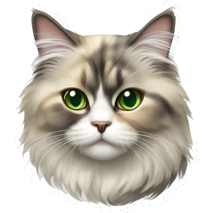 Dilute calico Persian cat with green eyes emoji