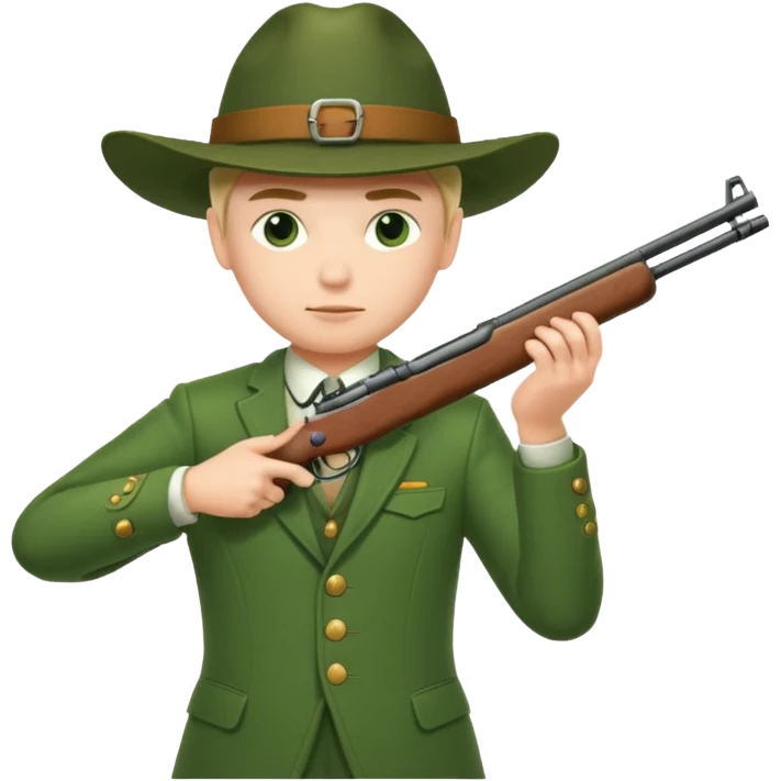 hunter in green traditional suit, aiming with a rifle emoji