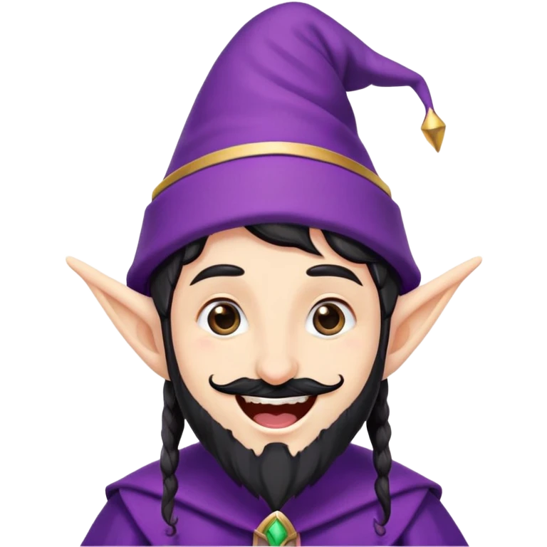 purple hat elf ear black beard young wizard laugh emoji