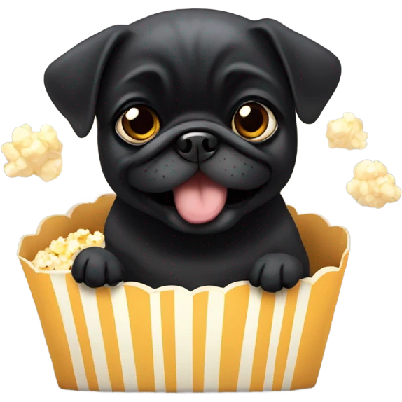 Black pug eating popcorn emoji
