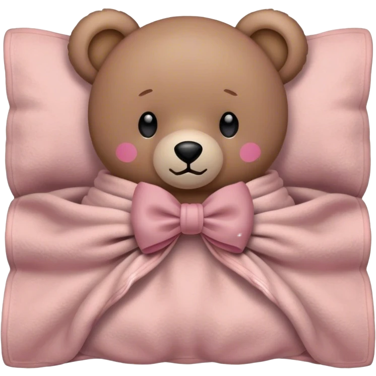 Taupe teddy bear in a cozy dusty rose coloured blanket bow emoji