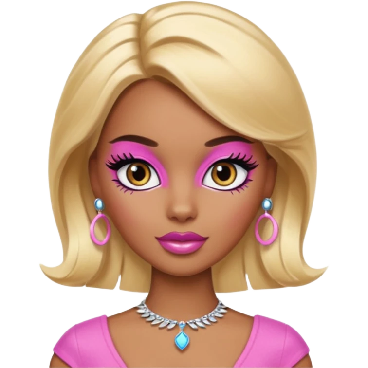brown skin blonde barbie with cat eye lashes emoji