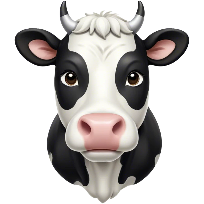 Cinematic Noble Black and White Cow Portrait Emoji, Poised and regal, with a large, sturdy build and a striking, well-groomed coat of pure black accented by crisp white patches, deep-set soulful brown eyes, Simplified yet sharp and sophisticated features, highly detailed, glowing with a soft, dignified glow, high shine, intelligent and calm, stylized with an air of modern elegance, focused and attentive, soft glowing outline, capturing the essence of a watchful and confident bovine guardian, so majestic it feels as though it could stride out of the screen with effortless authority! emoji
