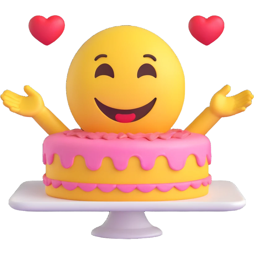3D smiley emoji, round shape, in love: heart cake, smiling face, no body emoji
