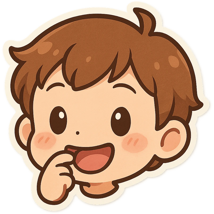 cartoon face smiling while biting fingernail, cheerful mood emoji