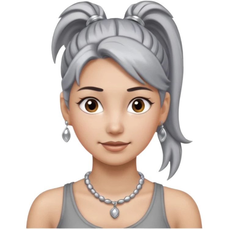 Female with Silver Necklace, grey skin,ponytail hair, more bright silver,highlight necklace, different expressions. emoji