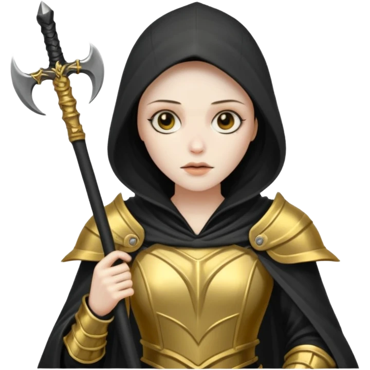 feminine grim reaper in a gold with scythe emoji