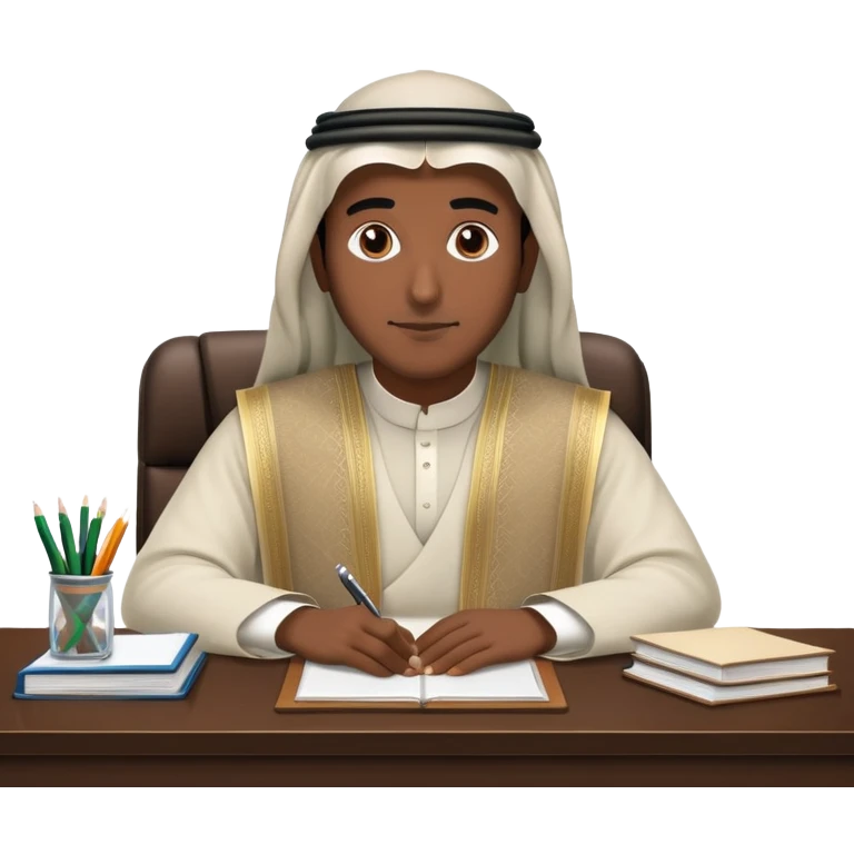 Saudi man in traditional attire sitting at a desk emoji