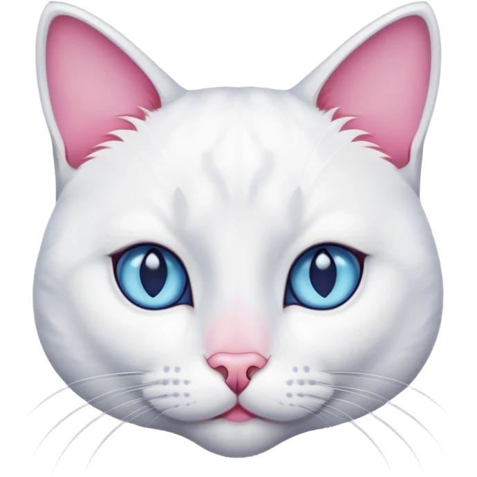 White female cat with grey features, pink nose and dark blue eyes emoji