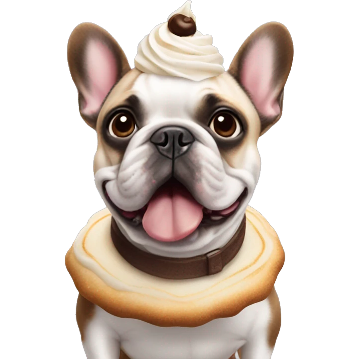 A French bulldog in a Cinnabon costume emoji