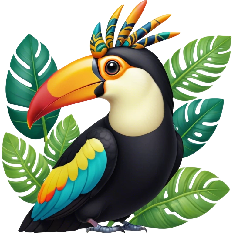 Cinematic Noble Toucan Portrait Emoji, Poised and regal, with a vibrant, striking beak and a sleek, colorful body adorned with bold patterns and keen, observant eyes, Simplified yet sharp and sophisticated features, highly detailed, glowing with a soft, tropical radiance, high shine, intelligent and majestic, stylized with an air of exotic elegance, focused and alert, soft glowing outline, capturing the essence of a watchful and confident avian guardian that appears ready to take flight out of the screen with effortless authority! emoji