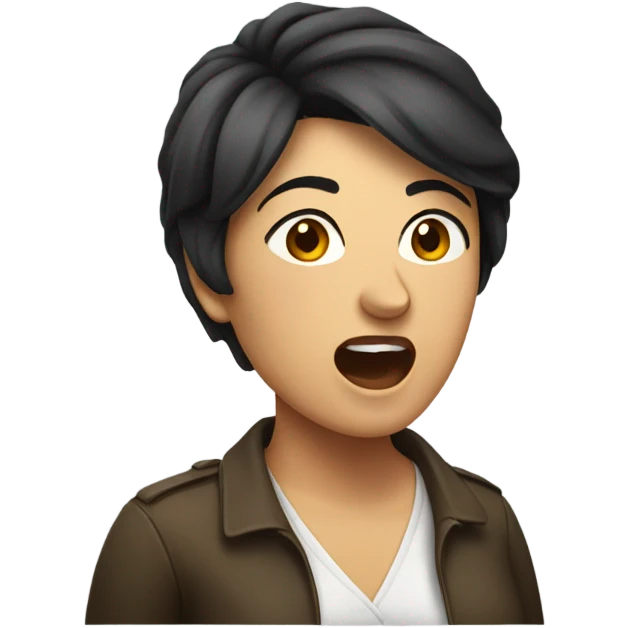 An Italian woman with short dark hair yelling while facing right emoji