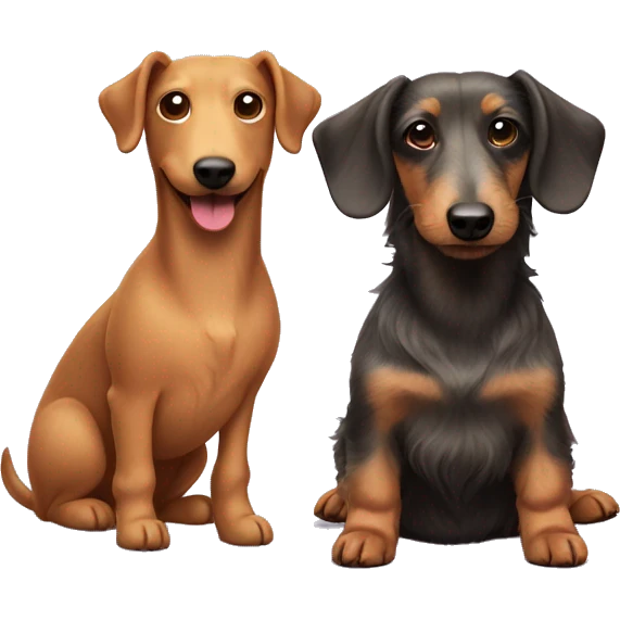 Hairy terrier dog and smooth coat dachshund dog friends emoji