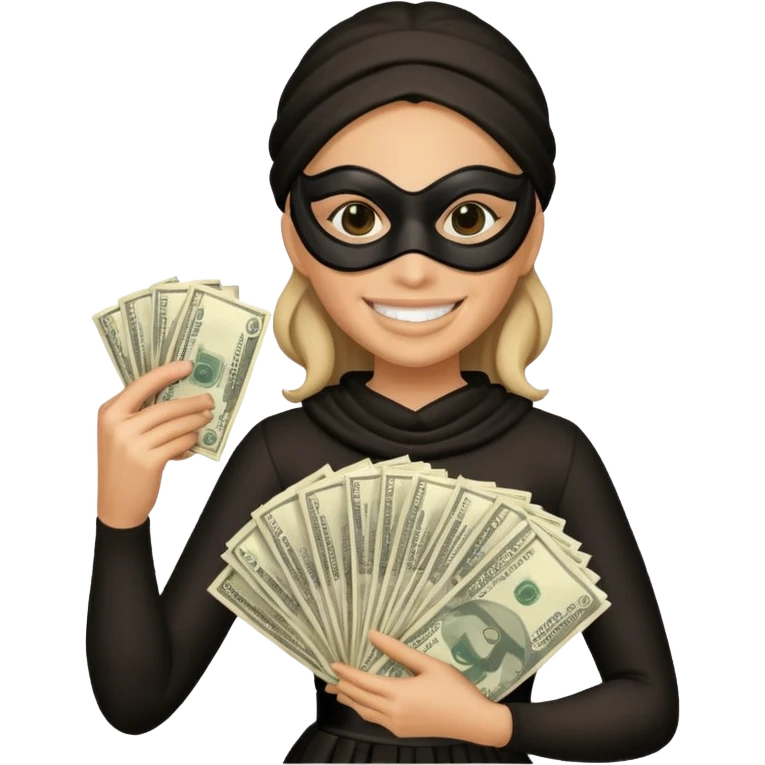Robber emoji holding a 💰 wearing a mask that is made of robber dress emoji
