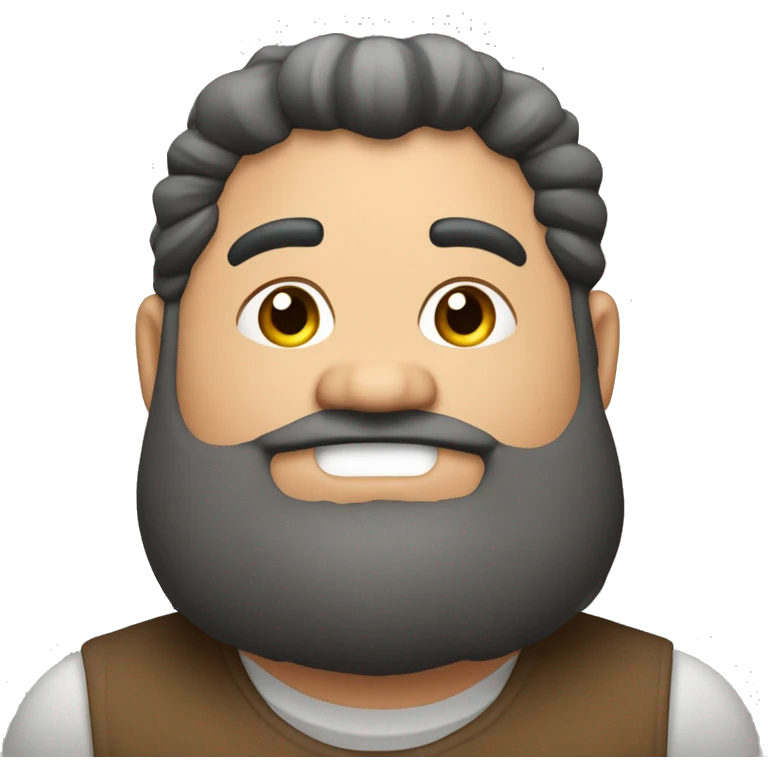 Un gordito moreno con cara redonda, barba, pelo inclinado hacia la derecha y un mid fad emoji