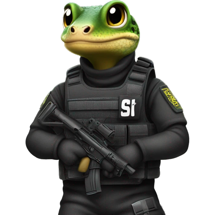 a gecko as an S.W.A.T member with a bulletproof vest which says S.W.A.T. emoji
